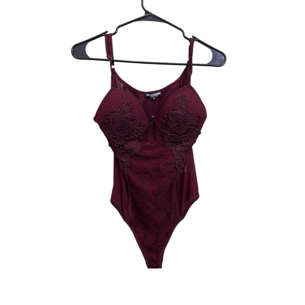 New w/o Tags Burgundy Lace Trim Bodysuit by Honey Pot